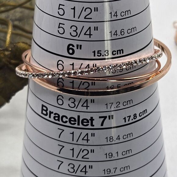 "5/$25" Rose Gold Rhinestone Jewelry Set, 2 Bracelets/Hoop Earrings - Picture 7 of 9